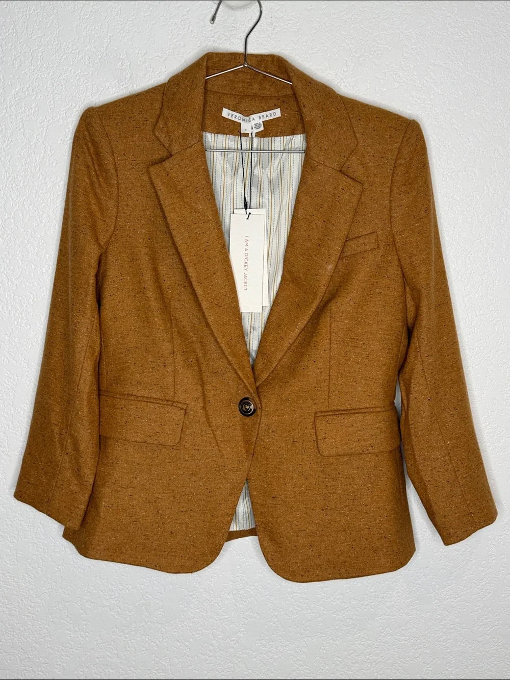 New Veronica Beard SCHOOLBOY DICKEY JACKET Camel Orange Wool Dickey Size 4